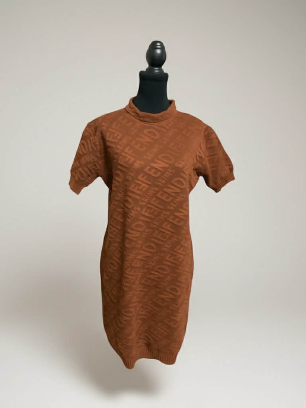 Brown Short-Sleeve Knit Dress